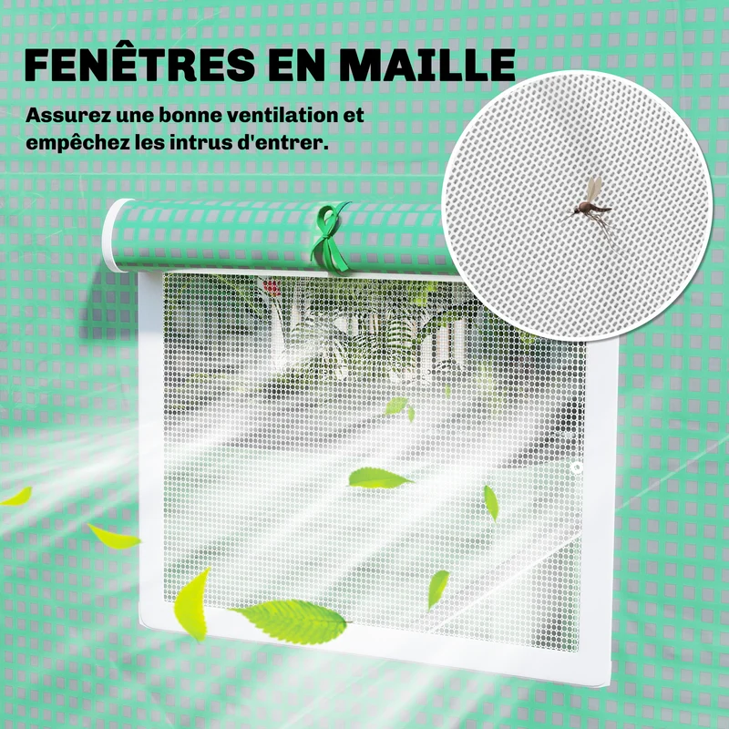 Serre tunnel de jardin 400 x 200 x 200 cm protection hivernale ventilation réglable design moderne en polyéthylène vert 21_0004057