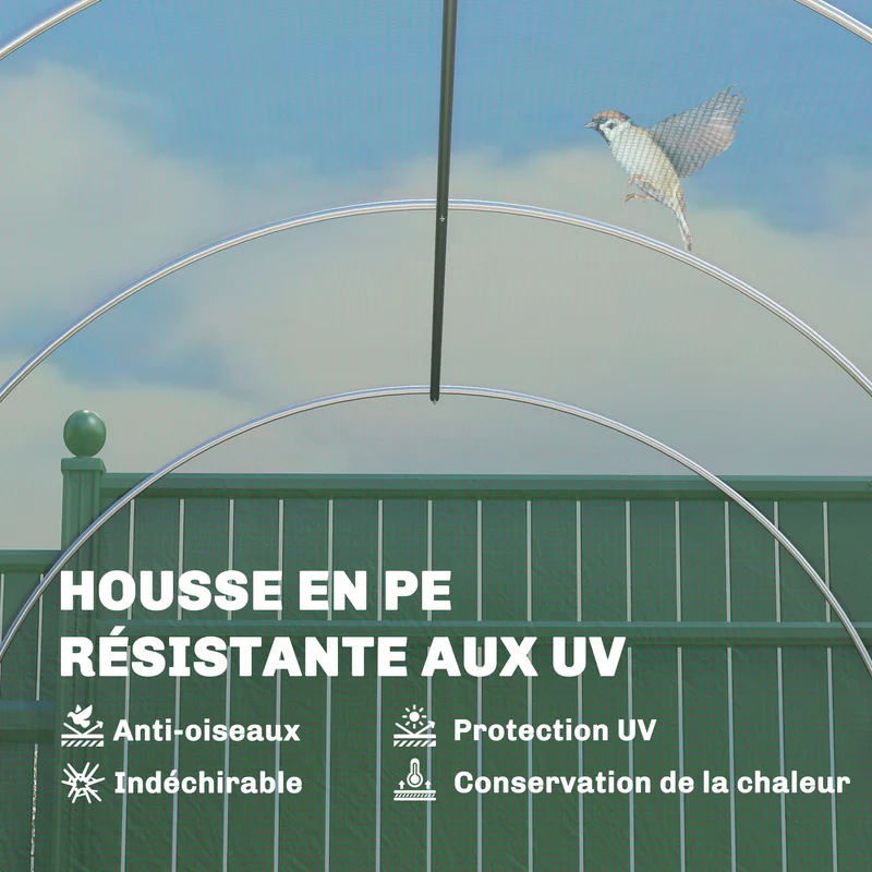 Serre tunnel de jardin 400 x 200 x 200 cm protection hivernale ventilation réglable design moderne en polyéthylène vert 21_0004057