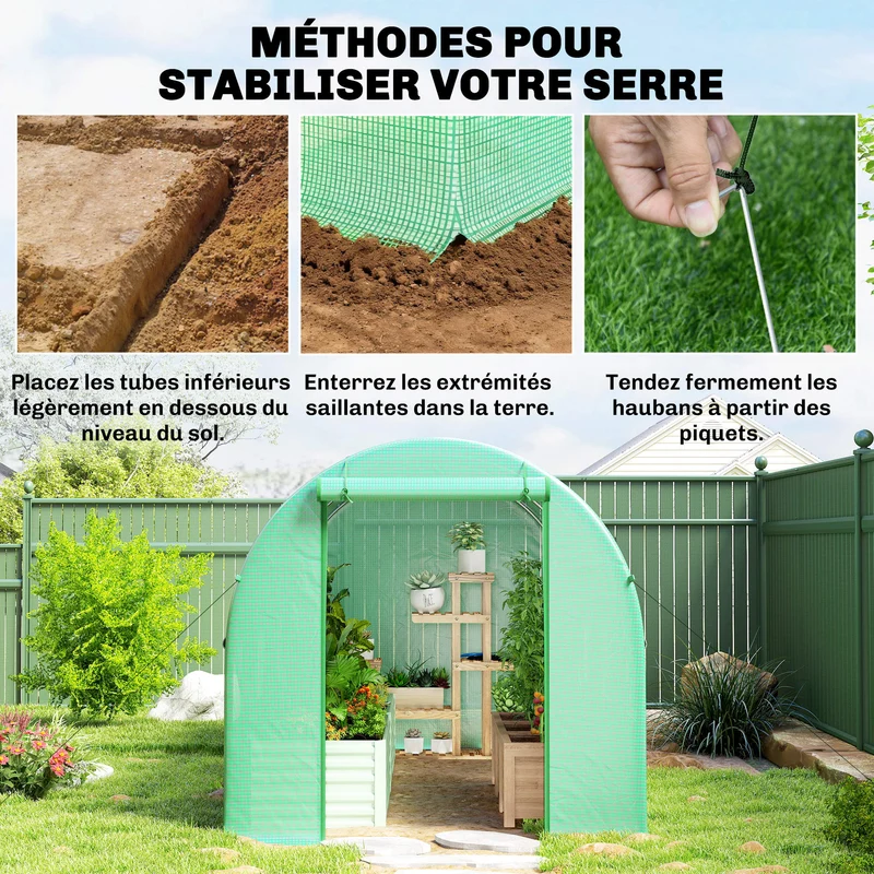 Serre tunnel de jardin 400 x 200 x 200 cm protection hivernale ventilation réglable design moderne en polyéthylène vert 21_0004057