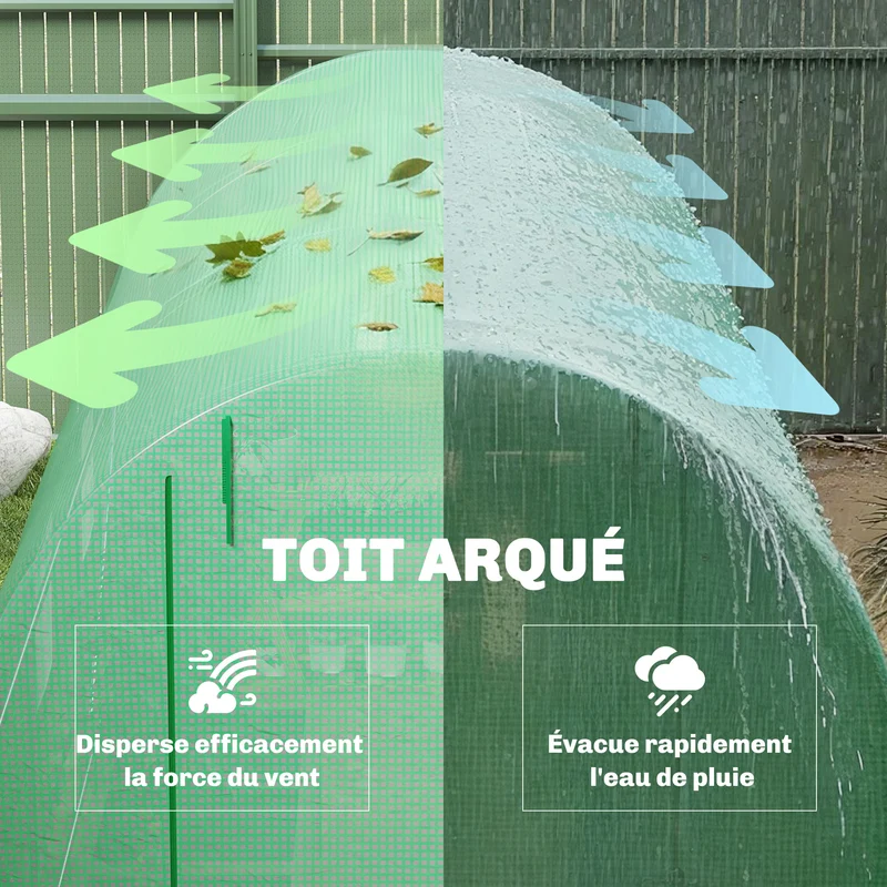 Serre tunnel de jardin 400 x 200 x 200 cm protection hivernale ventilation réglable design moderne en polyéthylène vert 21_0004057