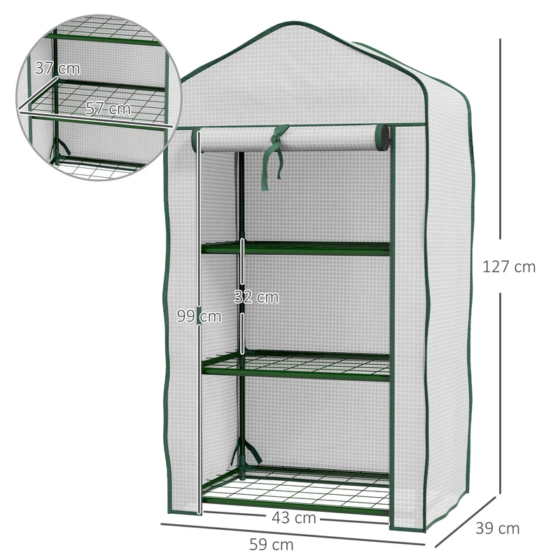 Serre de jardin compacte 3 étagères 59 x 39 x 127 cm protection anti uv bonne aération balcon moderne en plastique blanc 21_0005440