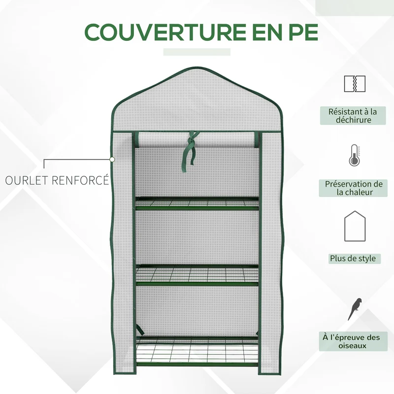 Serre de jardin compacte 3 étagères 59 x 39 x 127 cm protection anti uv bonne aération balcon moderne en plastique blanc 21_0005440