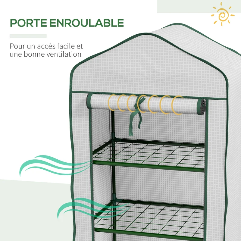 Serre de jardin compacte 3 étagères 59 x 39 x 127 cm protection anti uv bonne aération balcon moderne en plastique blanc 21_0005440