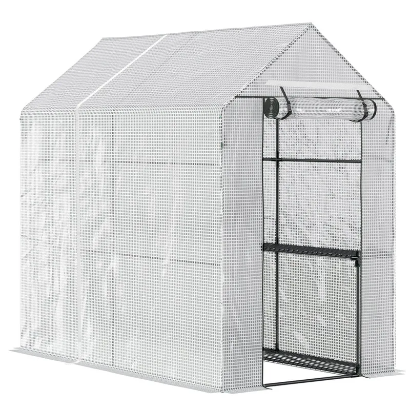 Serre de jardin 2 étagères 186 x 120 x 190 cm protection anti-uv porte zippée contemporain en polyéthylène transparent 21_0004142