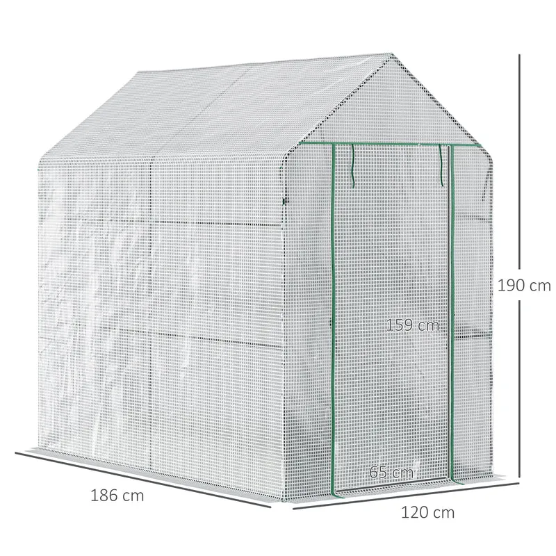 Serre de jardin 2 étagères 186 x 120 x 190 cm protection anti-uv porte zippée contemporain en polyéthylène transparent 21_0004142