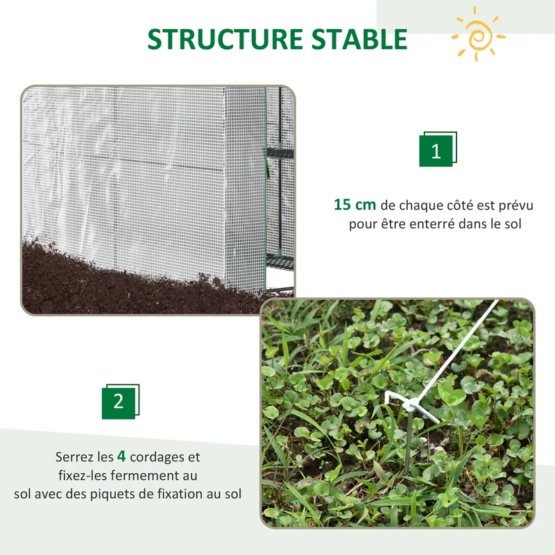 Serre de jardin 2 étagères 186 x 120 x 190 cm protection anti-uv porte zippée contemporain en polyéthylène transparent 21_0004142