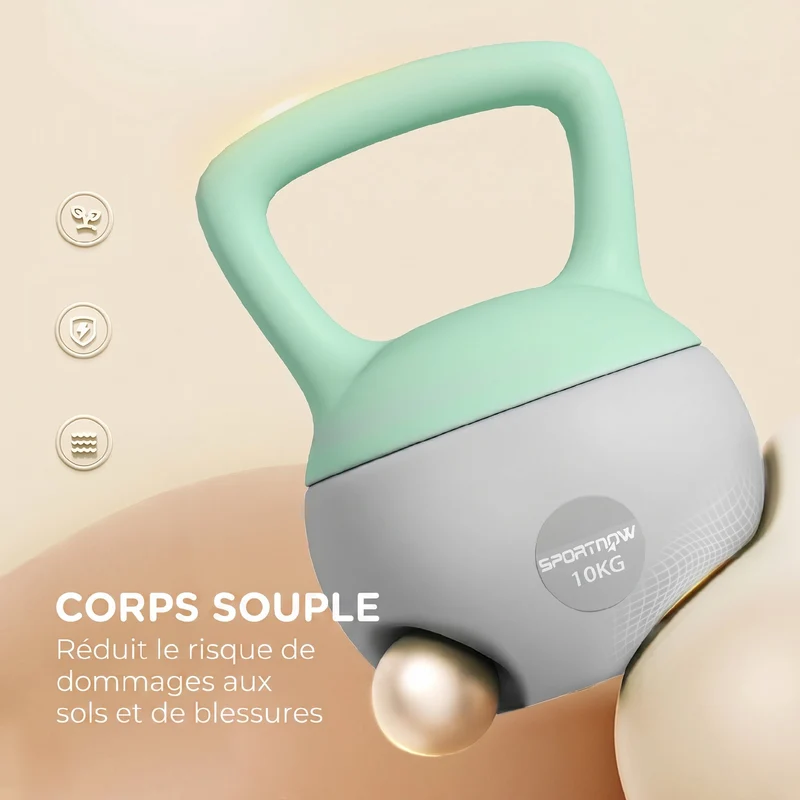 Poids russe musculation cardio 21 x 21 x 30 cm prise ergonomique antidérapante base stable design épuré en plastique gris 21_0006848