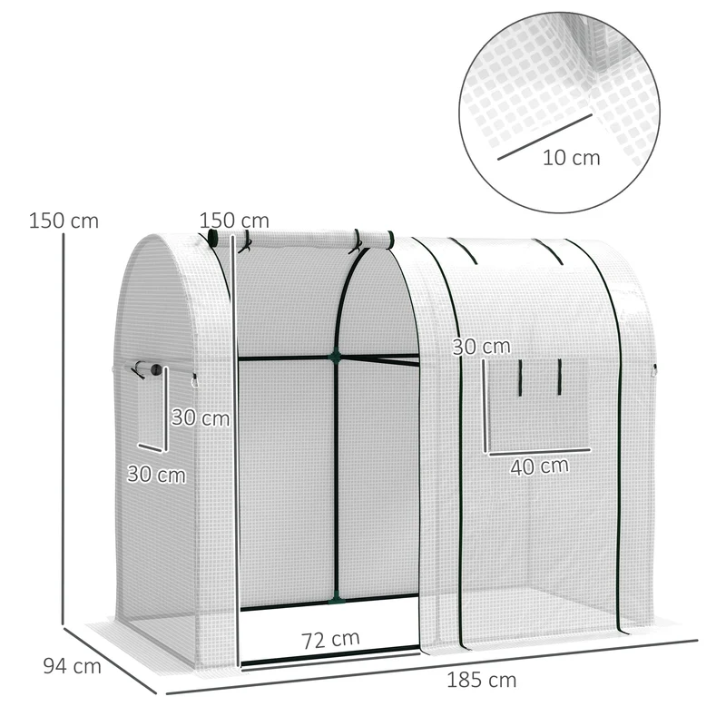 Petite serre de jardin pour tomates 185 x 94 x 150 cm protection anti-UV portes zippées design en polyéthylène blanc 21_0004365