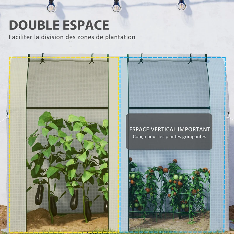Petite serre de jardin pour tomates 185 x 94 x 150 cm protection anti-UV portes zippées design en polyéthylène blanc 21_0004365