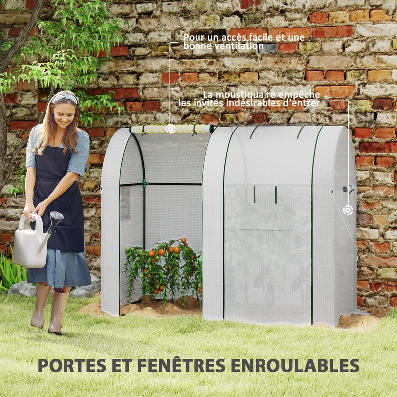 Petite serre de jardin pour tomates 185 x 94 x 150 cm protection anti-UV portes zippées design en polyéthylène blanc 21_0004365