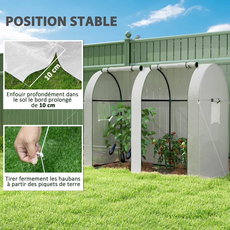 Petite serre de jardin pour tomates 185 x 94 x 150 cm protection anti-UV portes zippées design en polyéthylène blanc 21_0004365