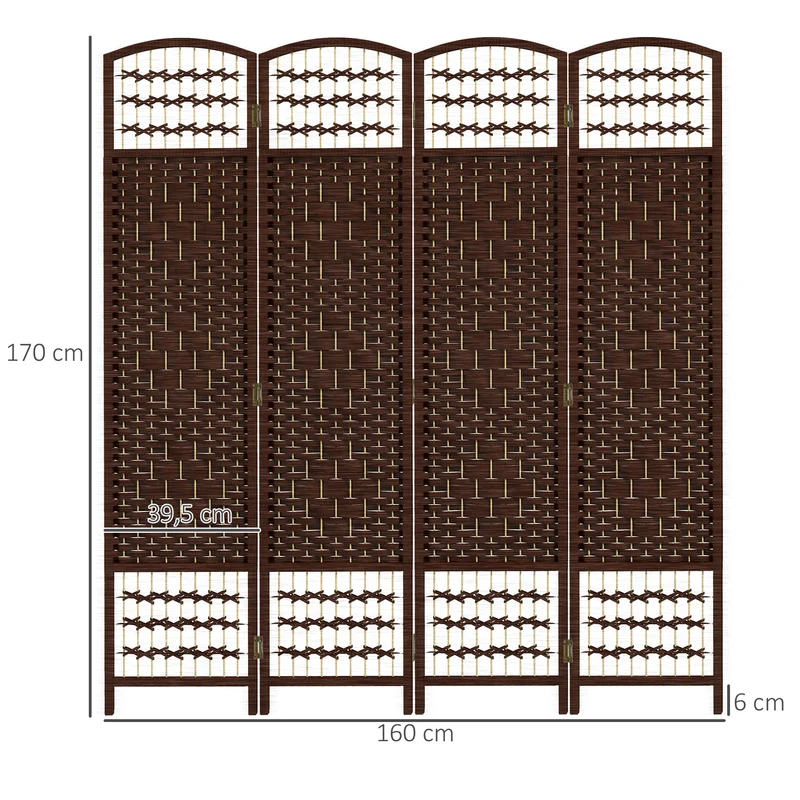 Paravent séparateur de pièce pliable 4 panneaux 160 x 170 cm intimité modulable mobile et moderne épuré en bois marron 21_0001271