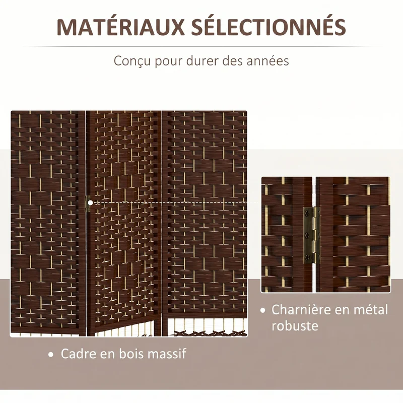 Paravent séparateur de pièce pliable 4 panneaux 160 x 170 cm intimité modulable mobile et moderne épuré en bois marron 21_0001271