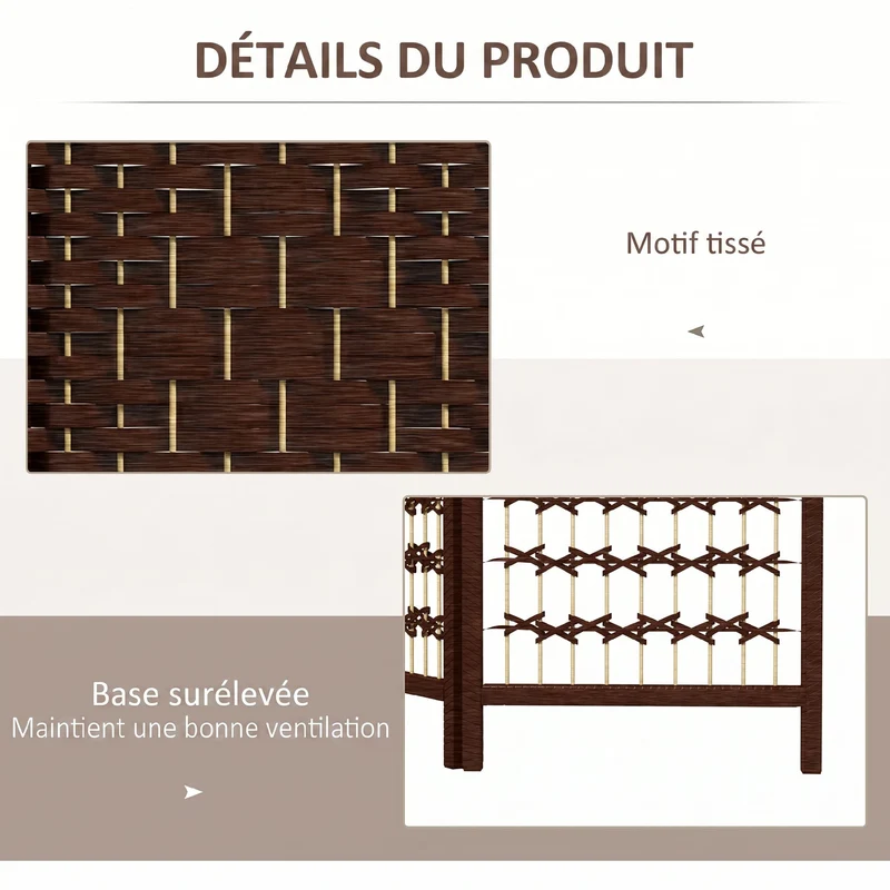 Paravent séparateur de pièce pliable 4 panneaux 160 x 170 cm intimité modulable mobile et moderne épuré en bois marron 21_0001271
