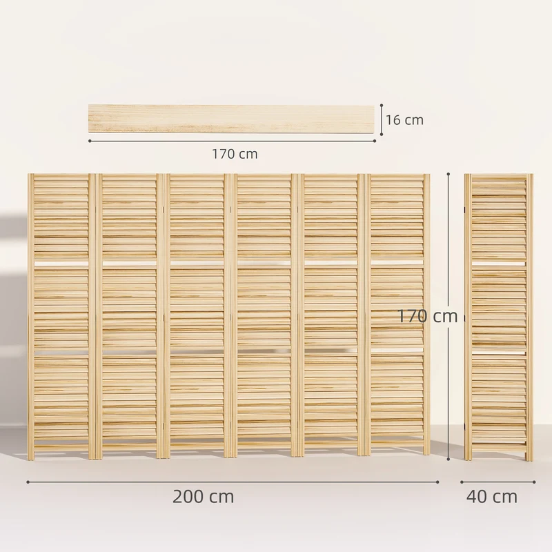 Paravent intérieur 6 panneaux séparateur pliable stable 240 x 1,9 x 170 cm avec 3 étagères style rustique en bois naturel 21_0001228