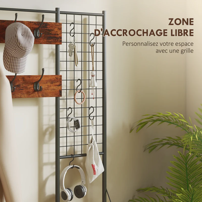 Meuble d'entrée vestiaire 100 x 30 x 183 cm rangement 7 tiroirs compact industriel en panneau de particules brun rustique 21_0002778