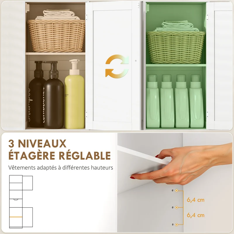 Meuble colonne salle de bain 40 x 30 x 170 cm éclairage led détecteur rangement slim tiroir compact moderne en MDF blanc 21_0002129