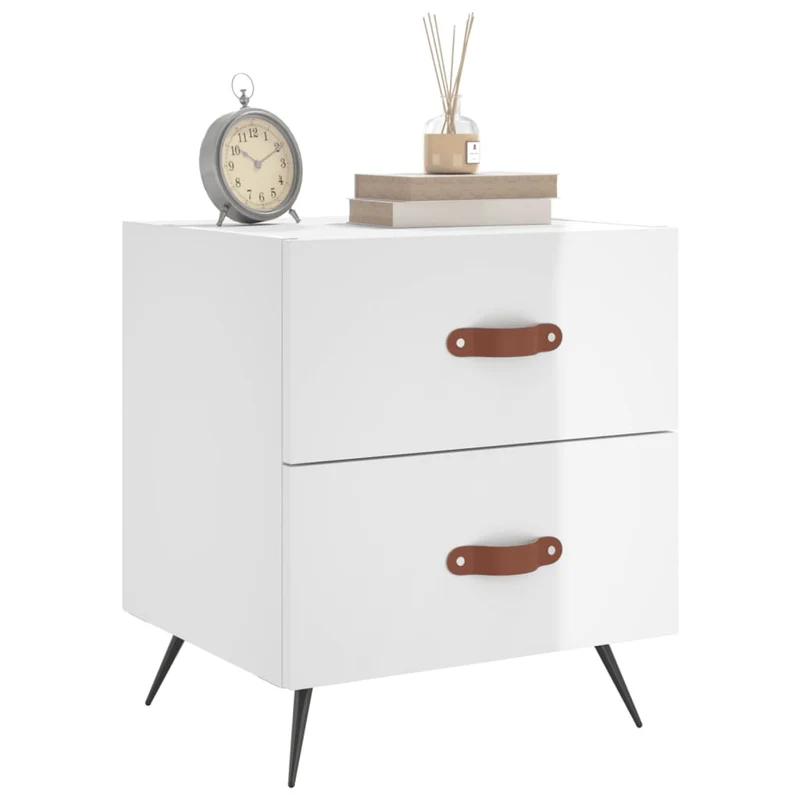 Table de chevet avec deux tiroirs 40 x 35 x 47,5 cm bois d’ingénierie blanc brillant DEC033463