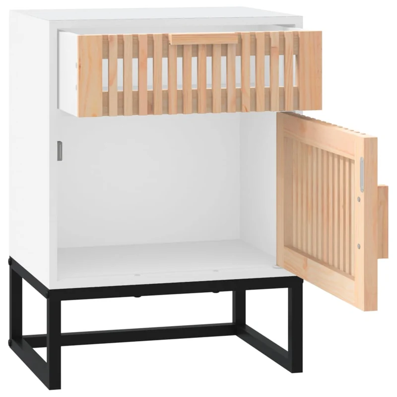 Table de chevet avec tiroir et compartiment avec porte 40 x 30 x 55,5 cm bois d’ingénierie blanc et fer DEC033342