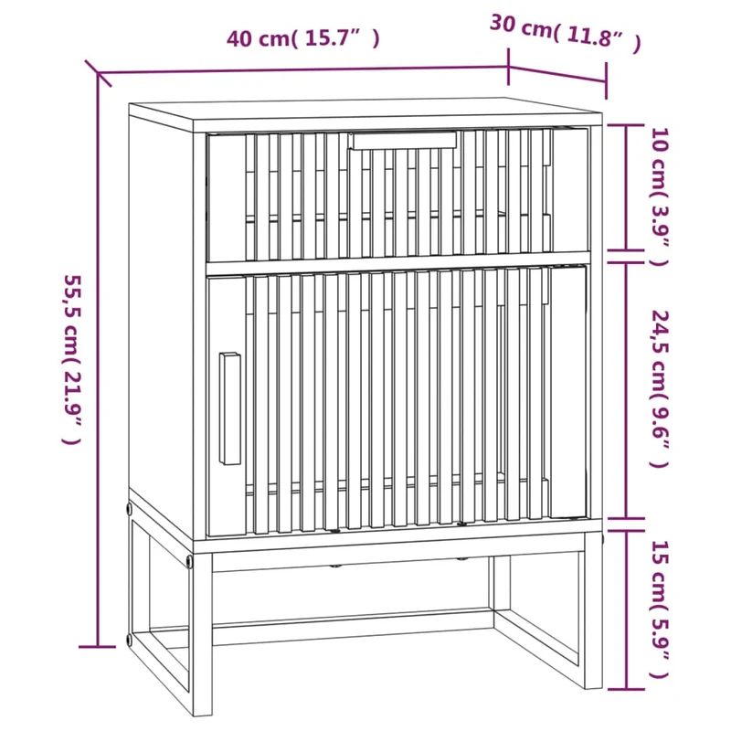 Table de chevet avec tiroir et compartiment avec porte 40 x 30 x 55,5 cm bois d’ingénierie blanc et fer DEC033342