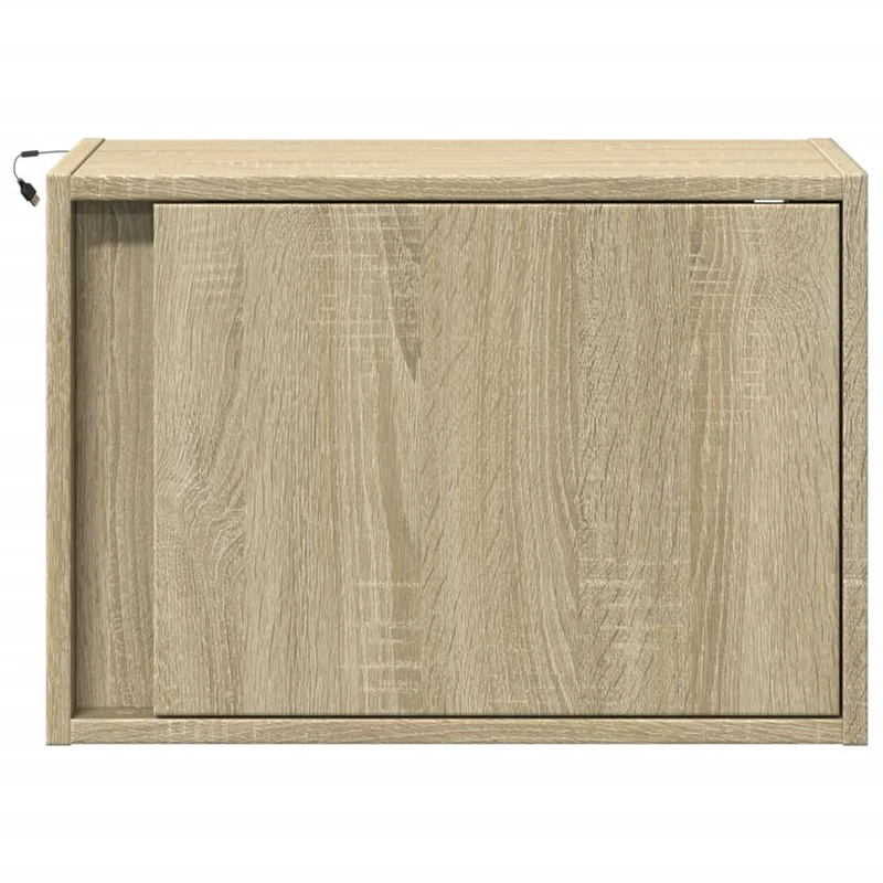 Table de chevet murale avec lumières LED et compartiment avec porte 50 x 31 x 35 cm en bois d'ingénierie couleur chêne DEC034192