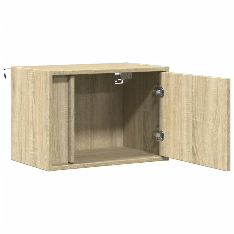 Table de chevet murale avec lumières LED et compartiment avec porte 50 x 31 x 35 cm en bois d'ingénierie couleur chêne DEC034192
