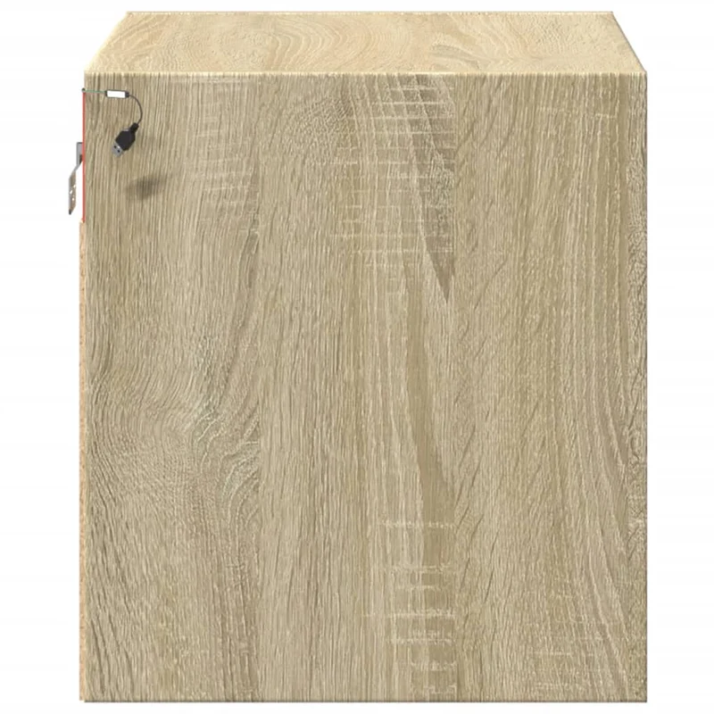 Table de chevet murale avec lumières LED et compartiment avec porte 50 x 31 x 35 cm en bois d'ingénierie couleur chêne DEC034192