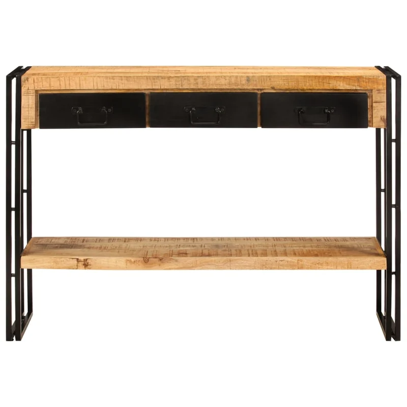 Table console meuble d'entrée avec tiroirs et étagère 110 x 30 x 76 cm bois de manguier et fer noir DEC031515