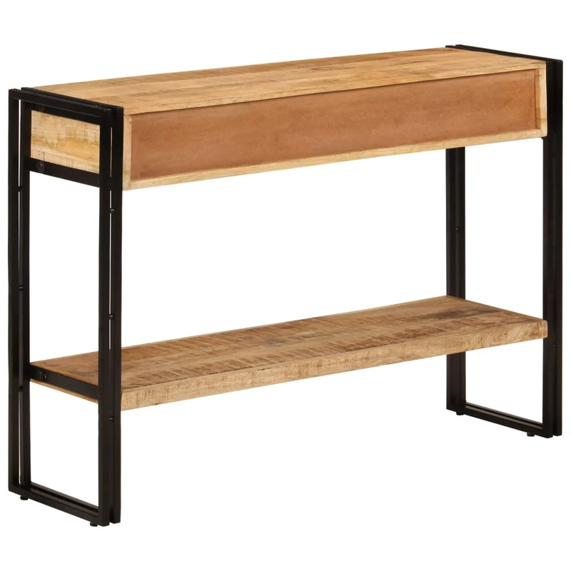 Table console meuble d'entrée avec tiroirs et étagère 110 x 30 x 76 cm bois de manguier et fer noir DEC031515