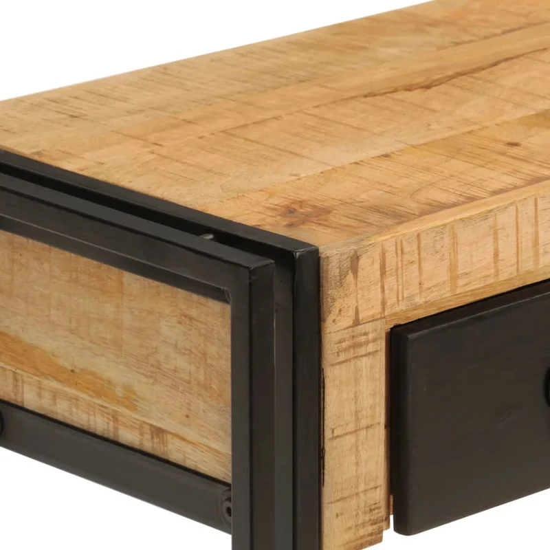 Table console meuble d'entrée avec tiroirs et étagère 110 x 30 x 76 cm bois de manguier et fer noir DEC031515
