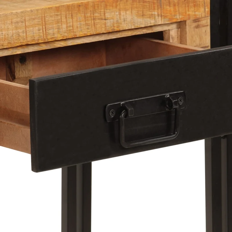 Table console meuble d'entrée avec tiroirs et étagère 110 x 30 x 76 cm bois de manguier et fer noir DEC031515