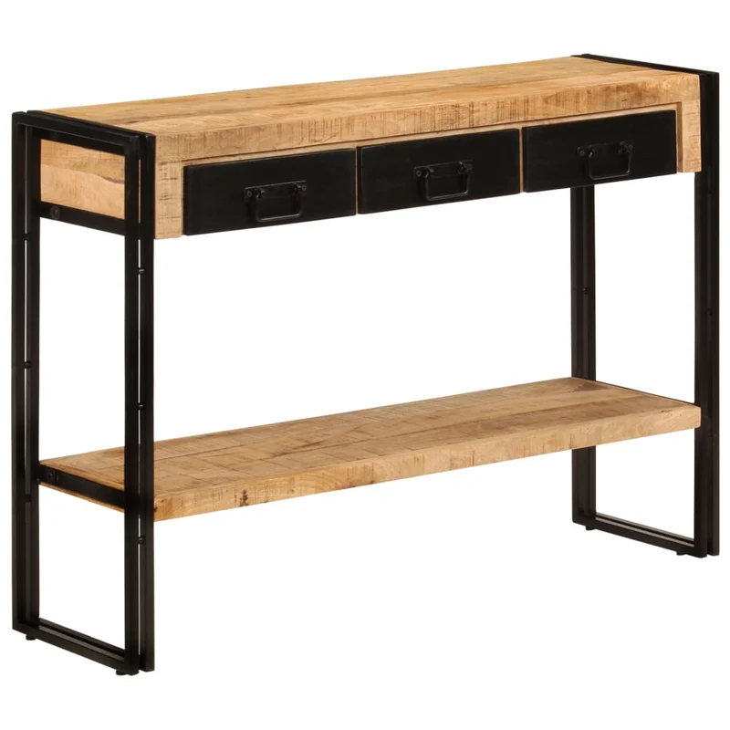 Table console meuble d'entrée avec tiroirs et étagère 110 x 30 x 76 cm bois de manguier et fer noir DEC031515