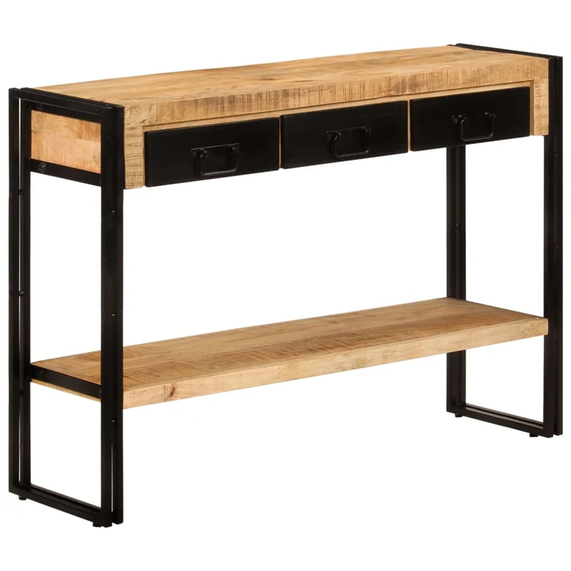 Table console meuble d'entrée avec tiroirs et étagère 110 x 30 x 76 cm bois de manguier et fer noir DEC031515