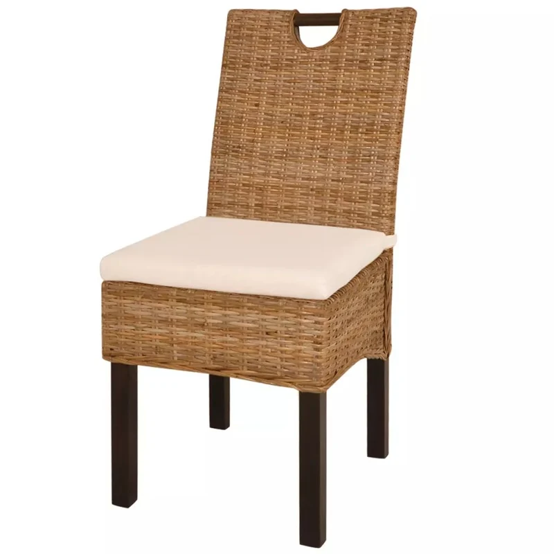 Lot de 2 chaises de salle à manger cuisine design classique rotin Kubu bois de manguier blanc CDS020969