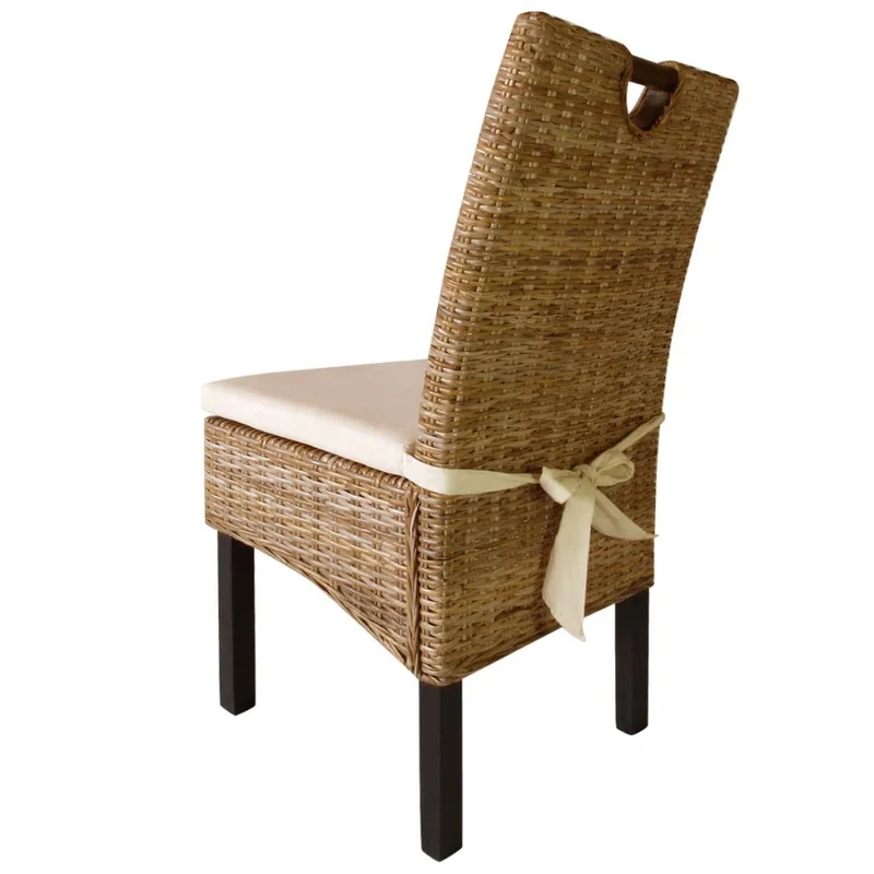 Lot de 2 chaises de salle à manger cuisine design classique rotin Kubu bois de manguier blanc CDS020969