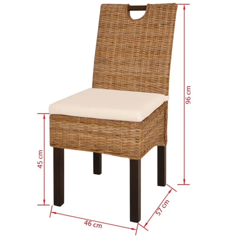 Lot de 2 chaises de salle à manger cuisine design classique rotin Kubu bois de manguier blanc CDS020969
