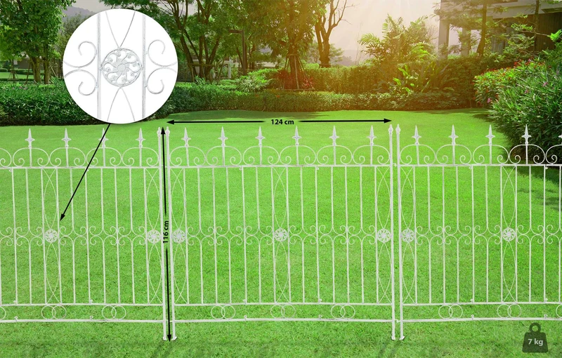Clôture bordure de jardin 115x125 cm en métal blanc vieilli 10_0002948