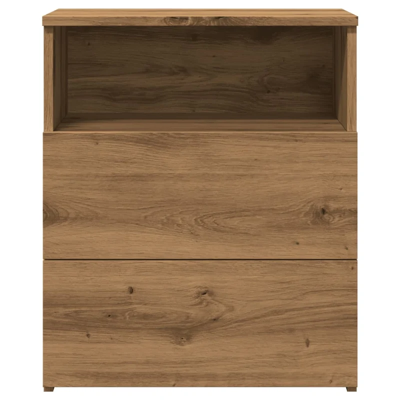 Table de chevet avec deux tiroirs et étagère 50 x 32 x 60 cm bois d'ingénierie couleur chêne DEC033533
