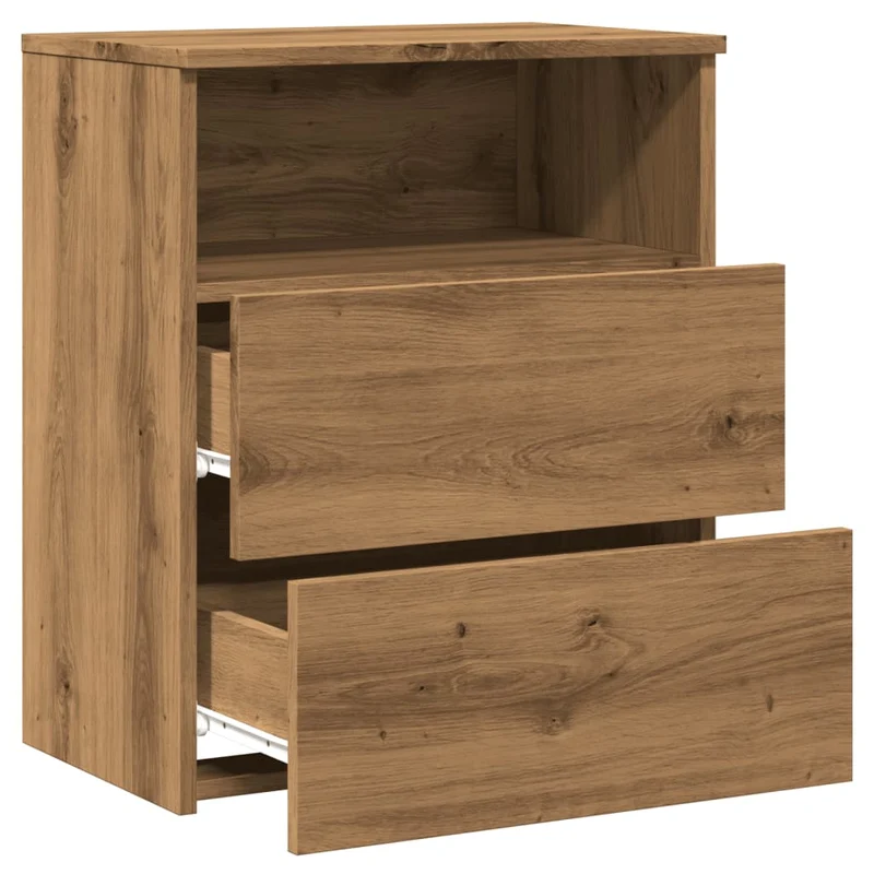 Table de chevet avec deux tiroirs et étagère 50 x 32 x 60 cm bois d'ingénierie couleur chêne DEC033533