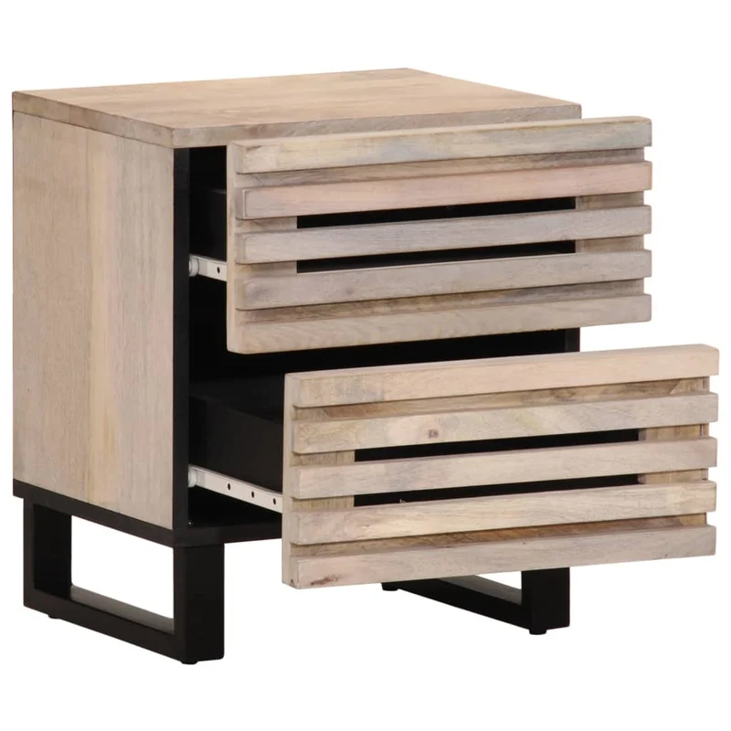 Table de chevet avec deux tiroirs 40 x 34 x 46 cm bois de manguier massif marron blanchi DEC032989