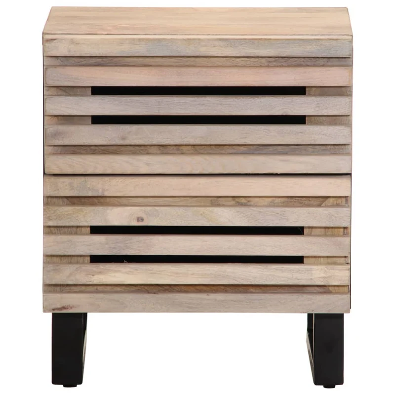 Table de chevet avec deux tiroirs 40 x 34 x 46 cm bois de manguier massif marron blanchi DEC032989
