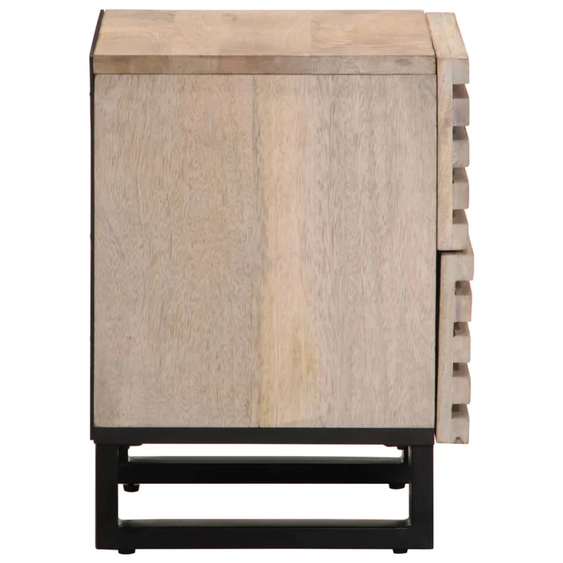 Table de chevet avec deux tiroirs 40 x 34 x 46 cm bois de manguier massif marron blanchi DEC032989