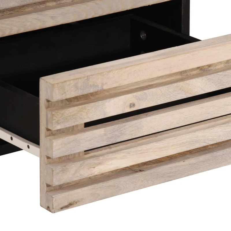 Table de chevet avec deux tiroirs 40 x 34 x 46 cm bois de manguier massif marron blanchi DEC032989