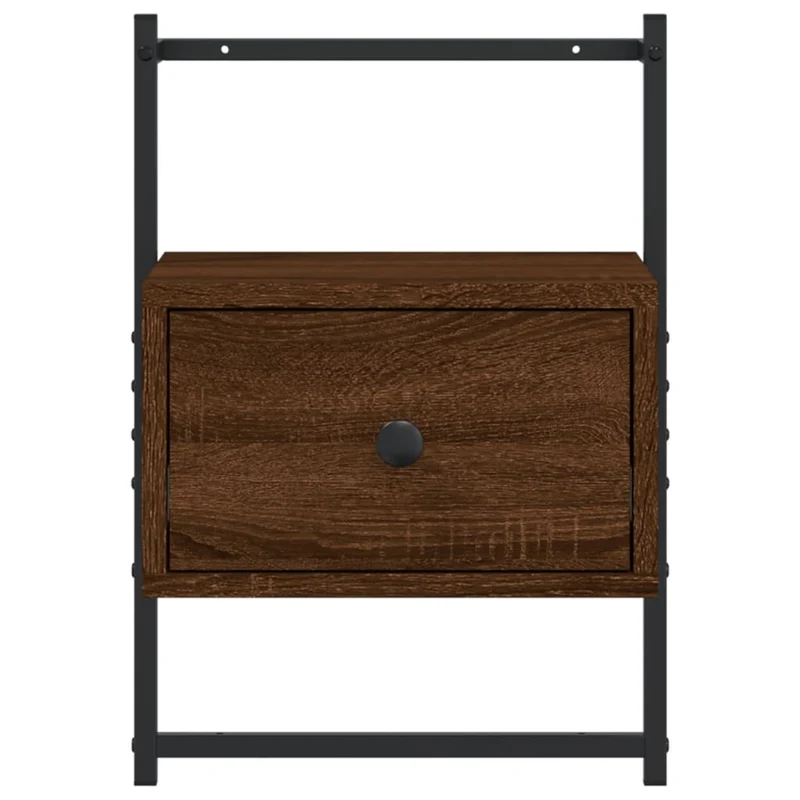 Table de chevet murale avec tiroir 35 x 30 x 51 cm bois d'ingénierie marron et métal DEC034246
