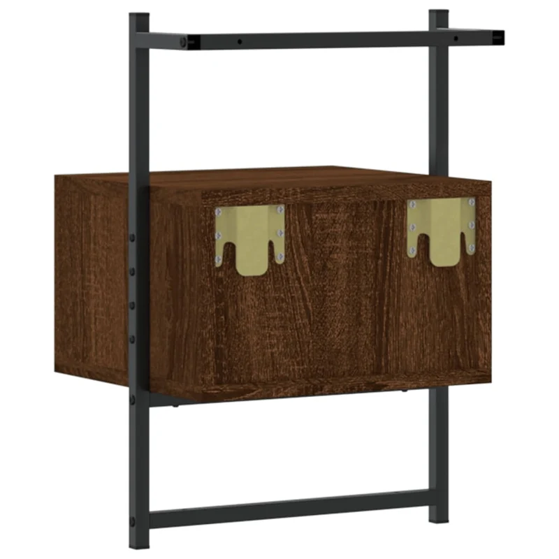 Table de chevet murale avec tiroir 35 x 30 x 51 cm bois d'ingénierie marron et métal DEC034246
