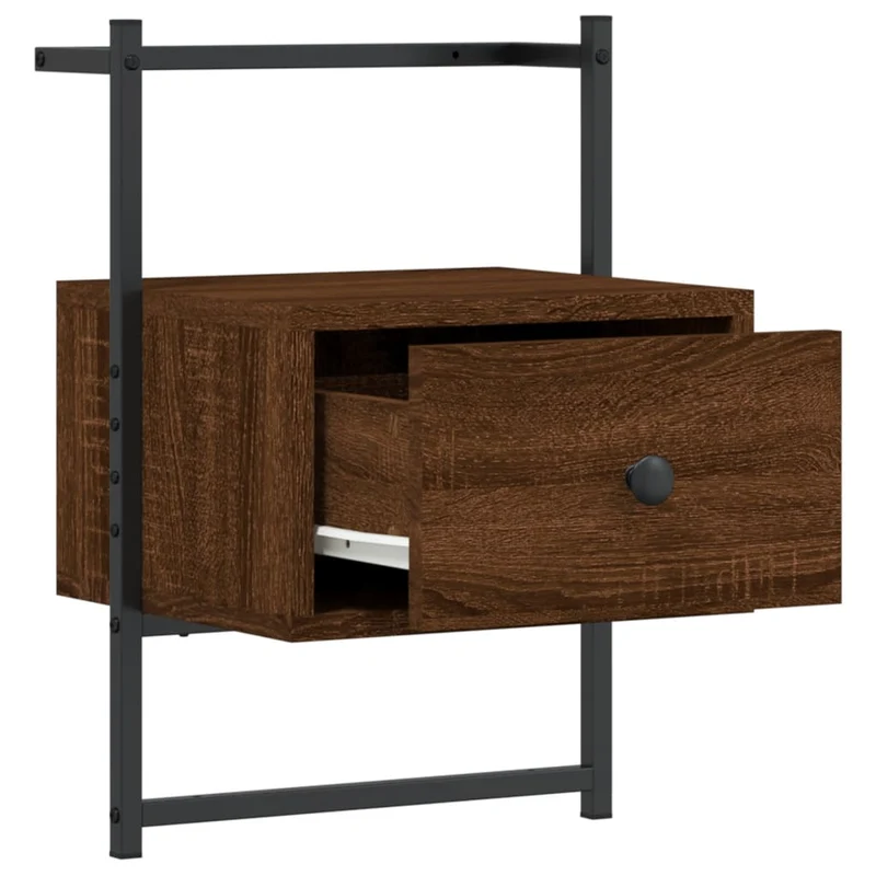 Table de chevet murale avec tiroir 35 x 30 x 51 cm bois d'ingénierie marron et métal DEC034246