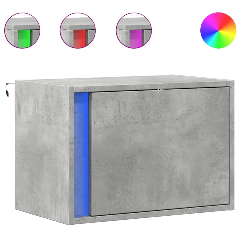 Table de chevet murale avec lumières LED avec compartiment avec porte en bois d'ingénierie gris DEC034201
