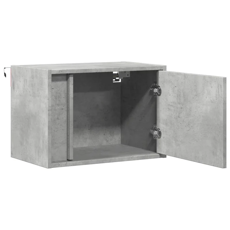 Table de chevet murale avec lumières LED avec compartiment avec porte en bois d'ingénierie gris DEC034201