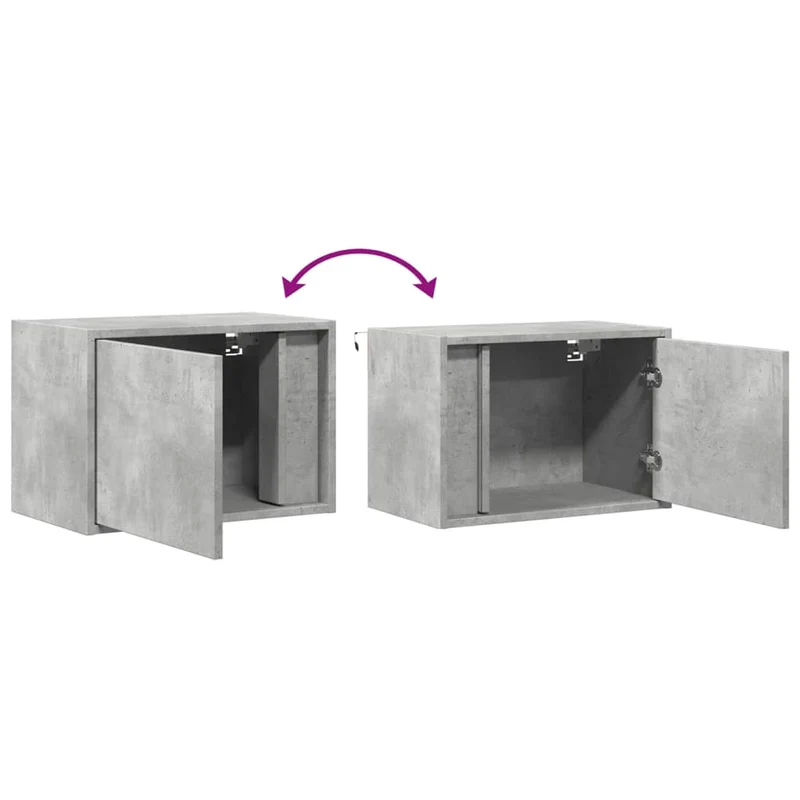 Table de chevet murale avec lumières LED avec compartiment avec porte en bois d'ingénierie gris DEC034201