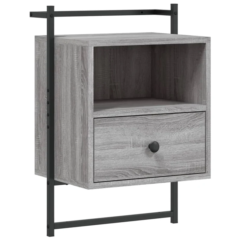 Set de 2 tables de chevet murale avec tiroir et compartiment 40 x 30 x 61 cm bois d'ingénierie gris et métal DEC034158